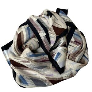 Stunning women's grey geometric 100% silk square neck scarf 20in x 20in
